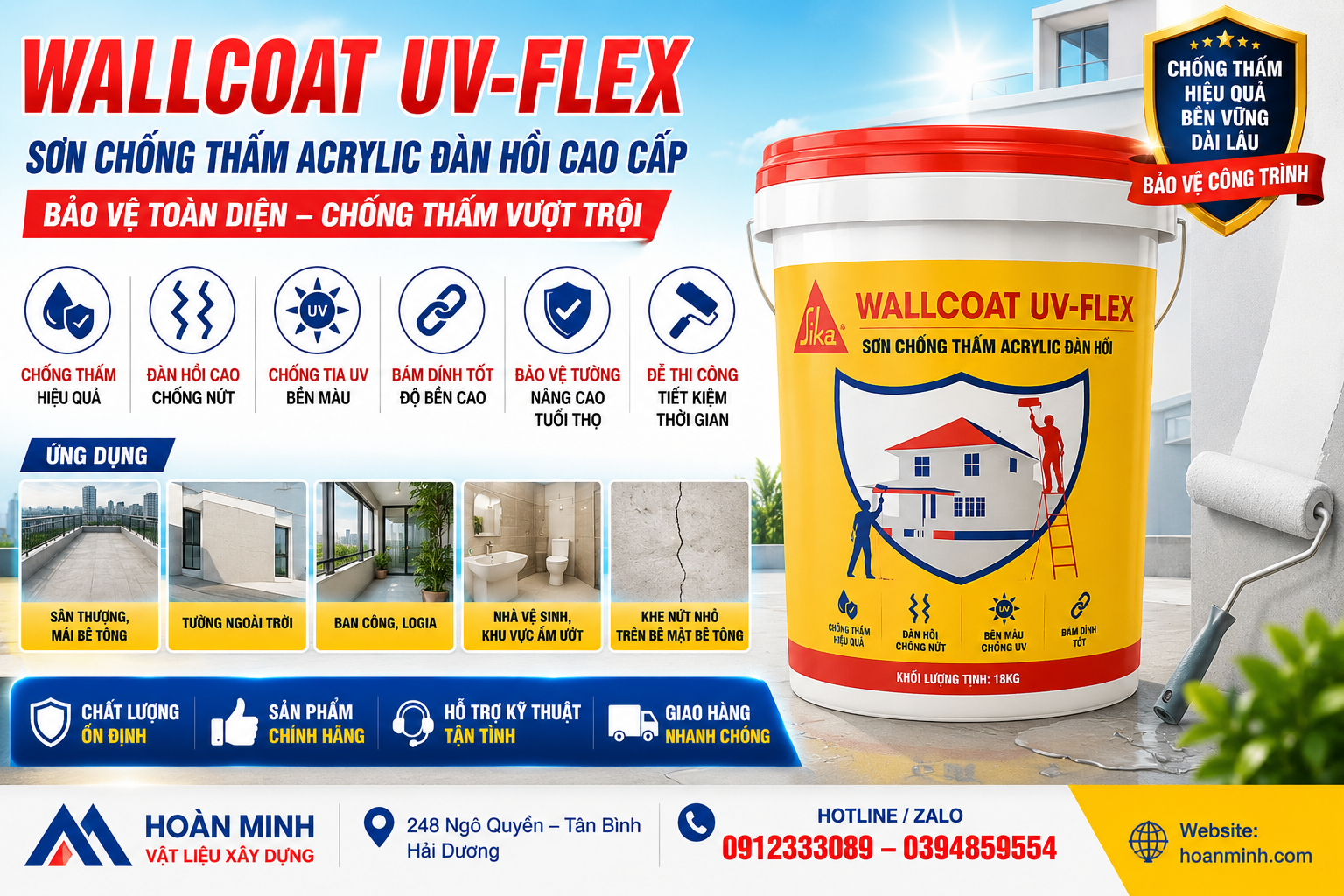 Wallcoat UV-Flex Sơn Chống Thấm Acrylic Đàn Hồi Bền Vững Ngoài Trời