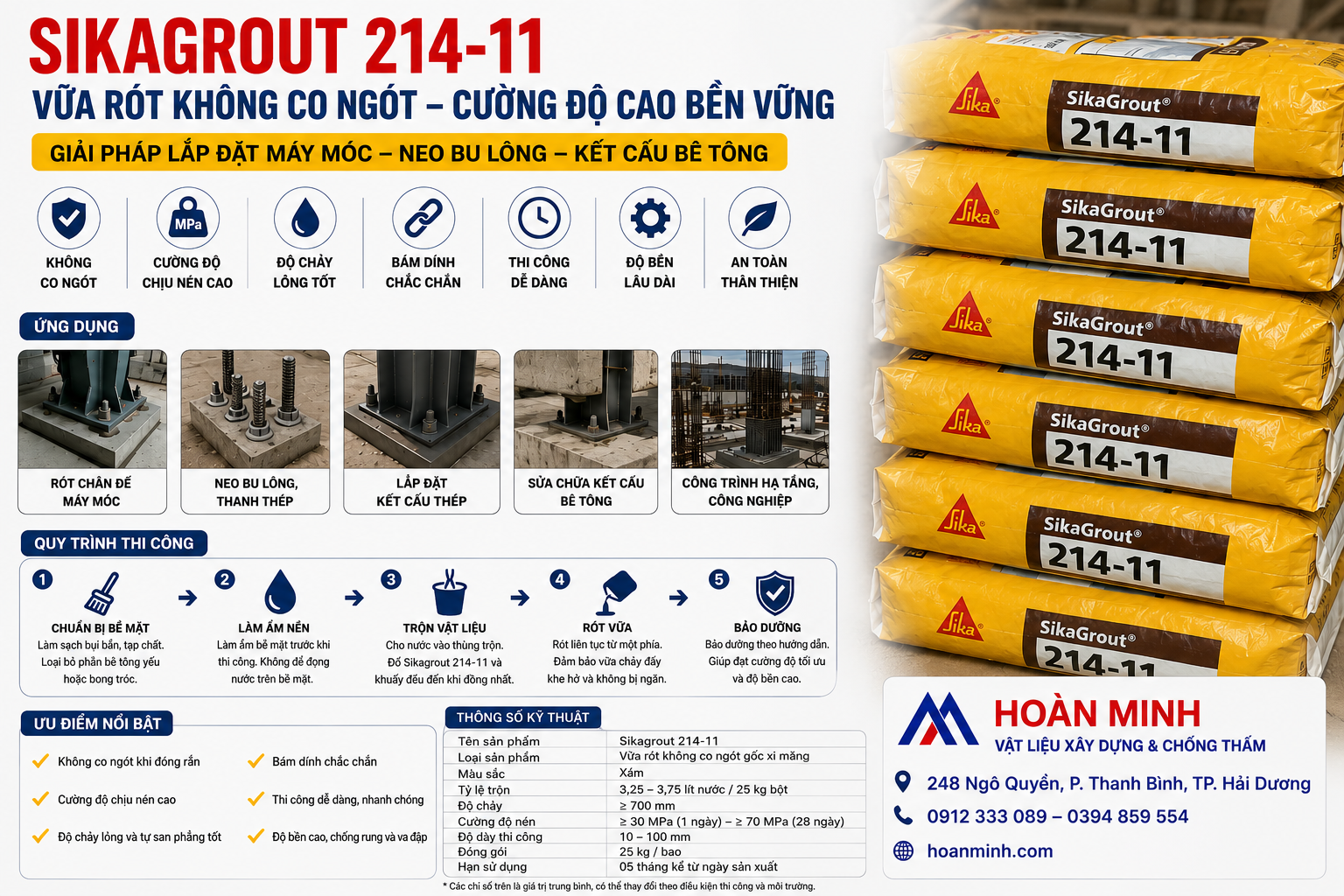 Sikagrout 214-11 vữa rót không co ngót cường độ cao bền vững