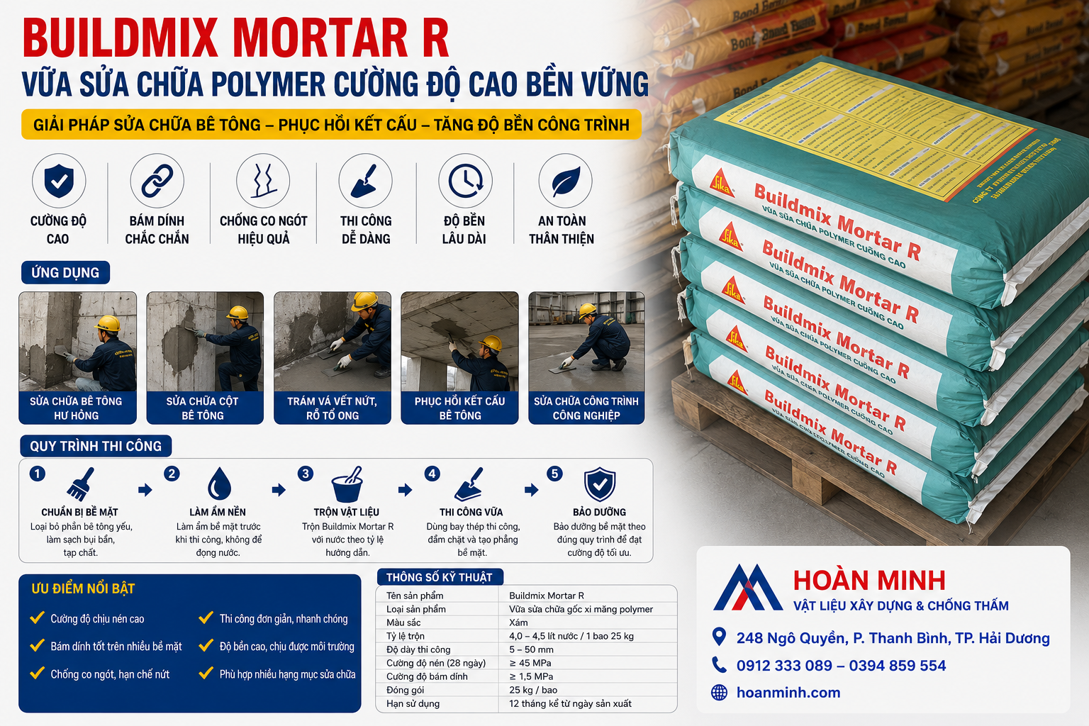 Buildmix Mortar R vữa sửa chữa polymer cường độ cao bền vững