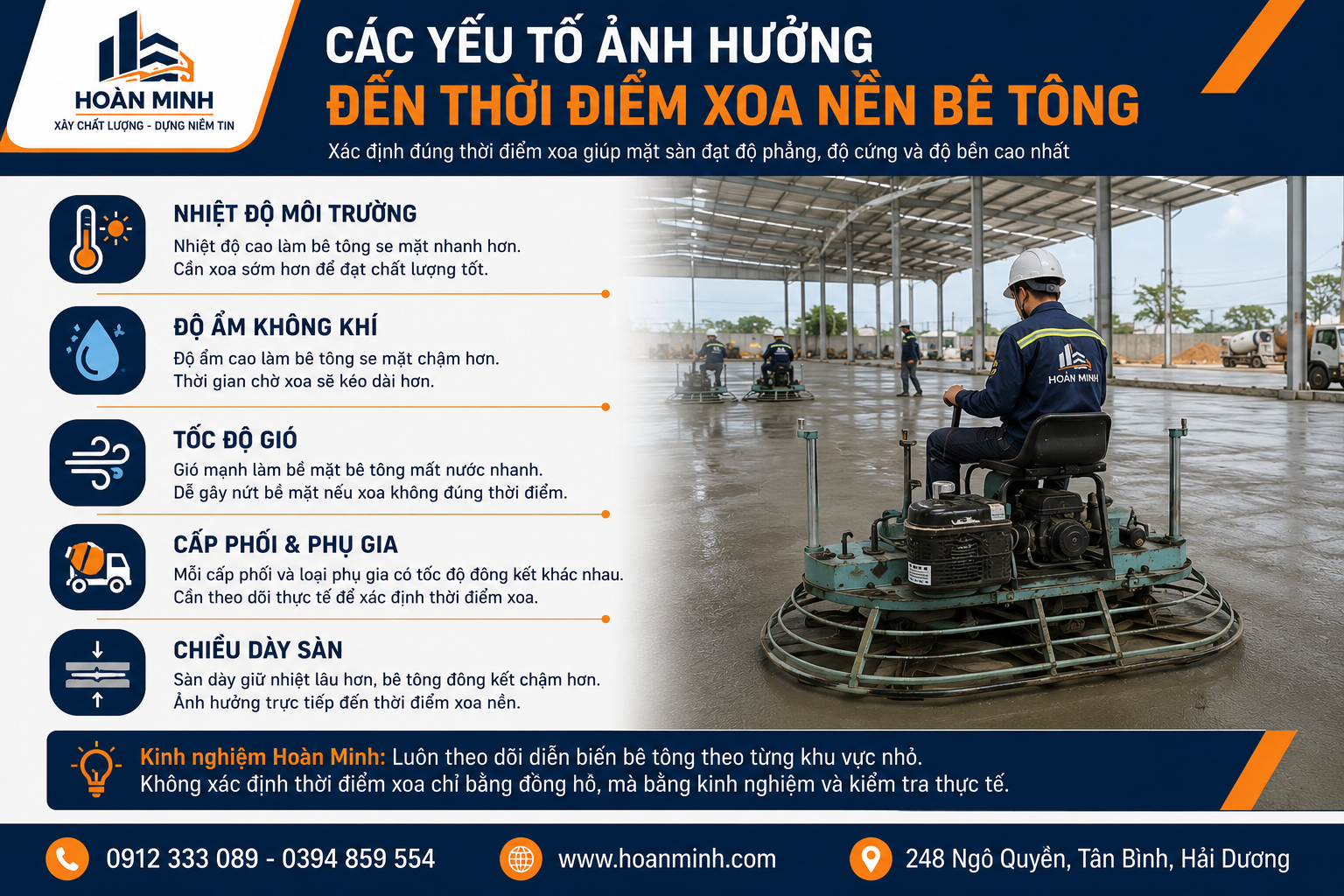 Thời điểm xoa nền bê tông đúng kỹ thuật bằng máy xoa công nghiệp