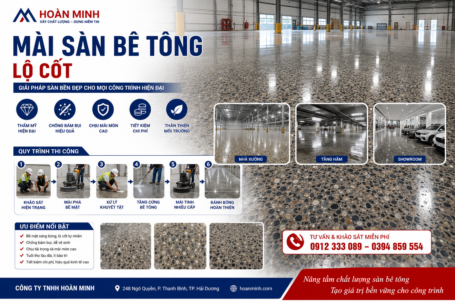 Mài sàn bê tông lộ cốt tạo bề mặt bền đẹp cho mọi công trình hiện đại