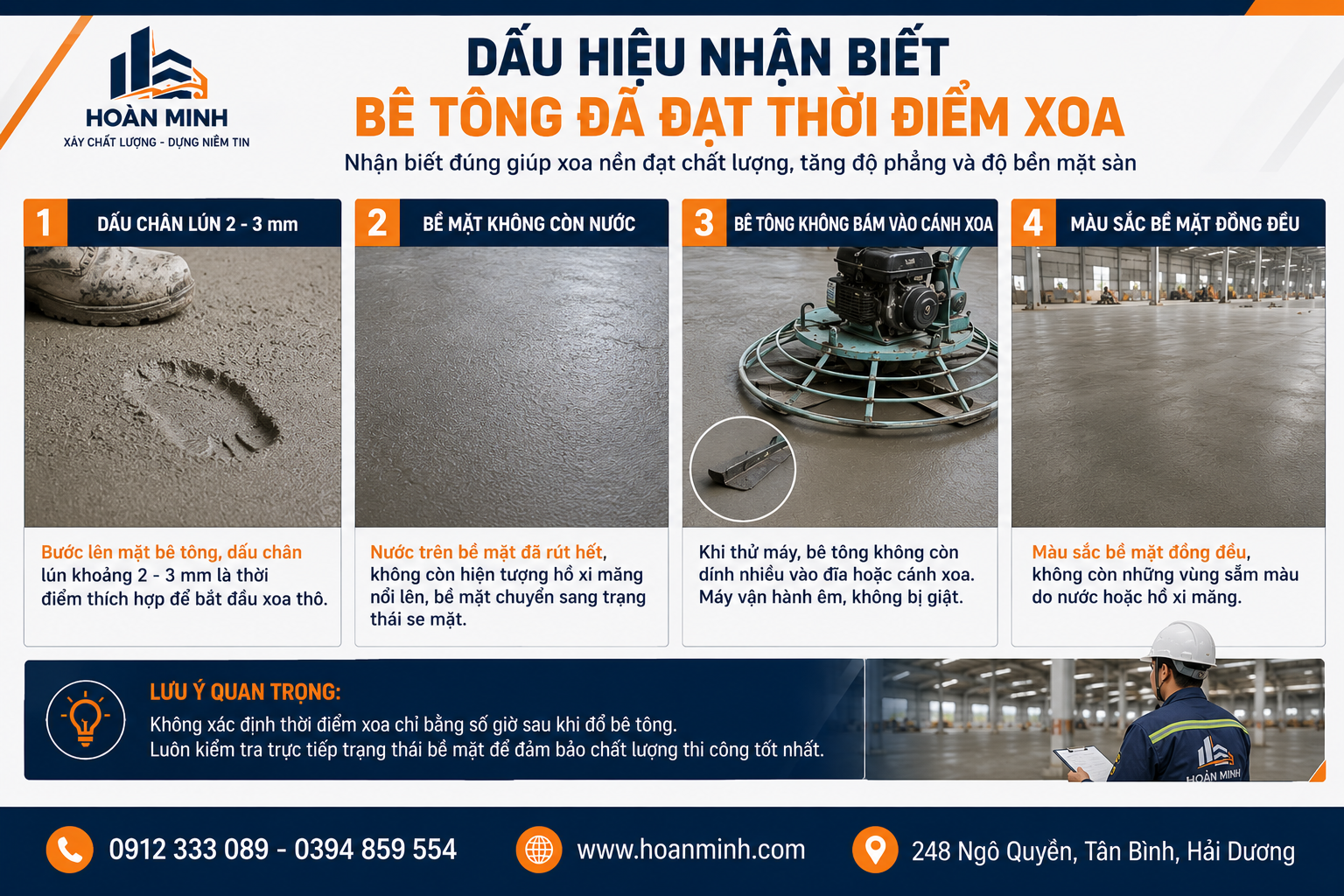Dấu hiệu nhận biết bê tông đã đạt thời điểm xoa bằng máy xoa nền công nghiệp