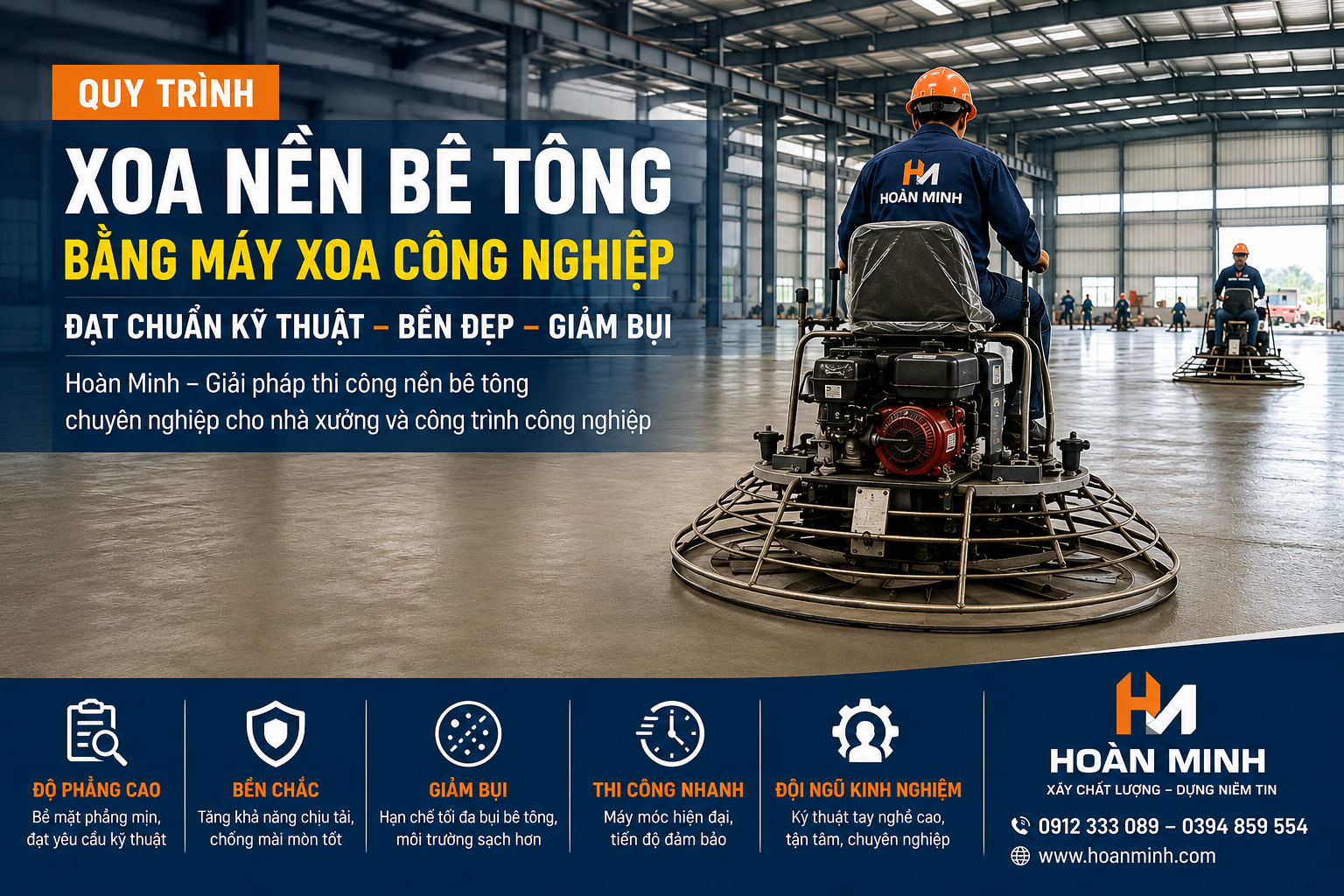 Quy Trình Xoa Nền Bê Tông Bằng Máy Xoa Công Nghiệp Đạt Chuẩn