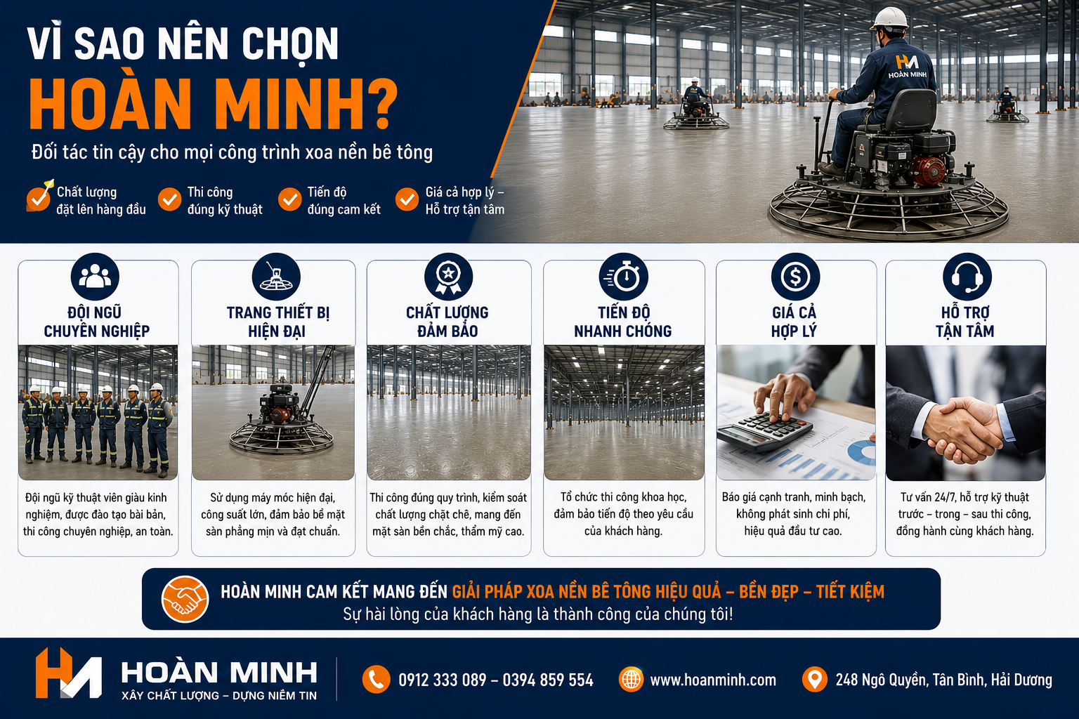 Hoàn Minh – Đơn vị thi công xoa nền bê tông chuyên nghiệp tại Hải Dương