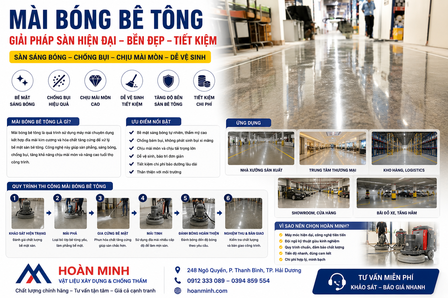 Mài bóng bê tông nâng tầm thẩm mỹ tăng độ bền cho mọi công trình hiện đại