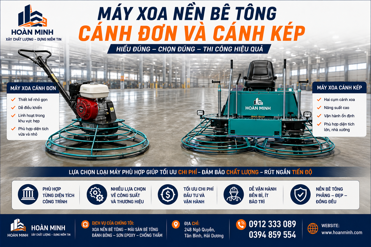 Máy Xoa Nền Bê Tông Cánh Đơn Và Cánh Kép: Chọn Loại Nào?