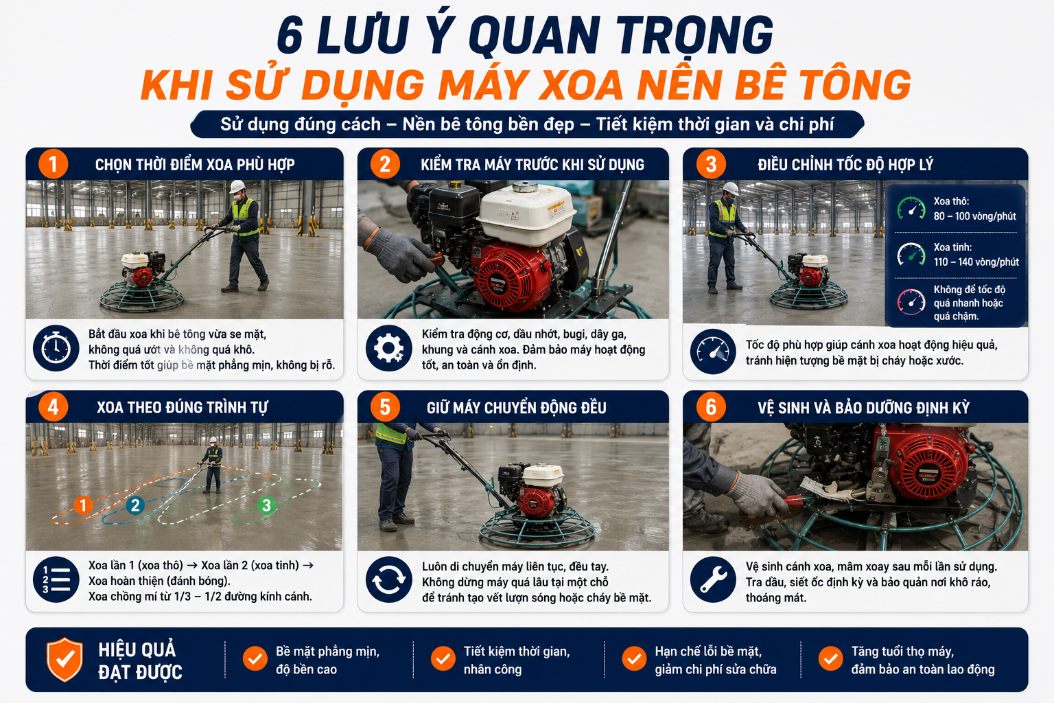 Lưu ý quan trọng khi sử dụng máy xoa nền bê tông