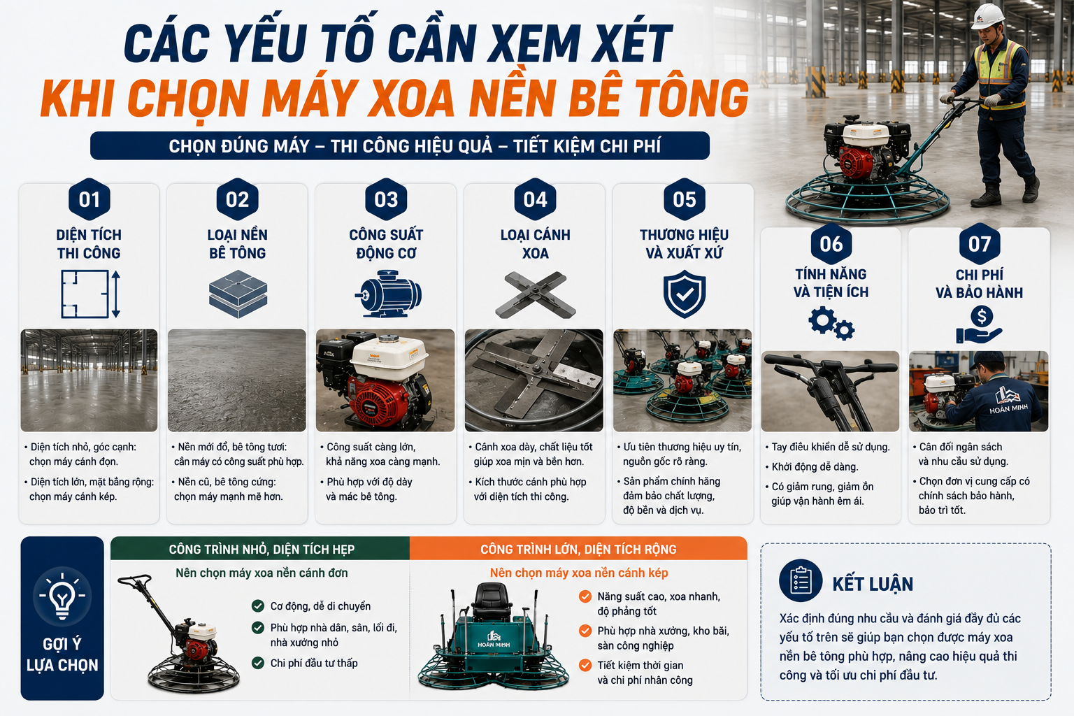 Các yếu tố cần xem xét khi chọn máy xoa nền bê tông