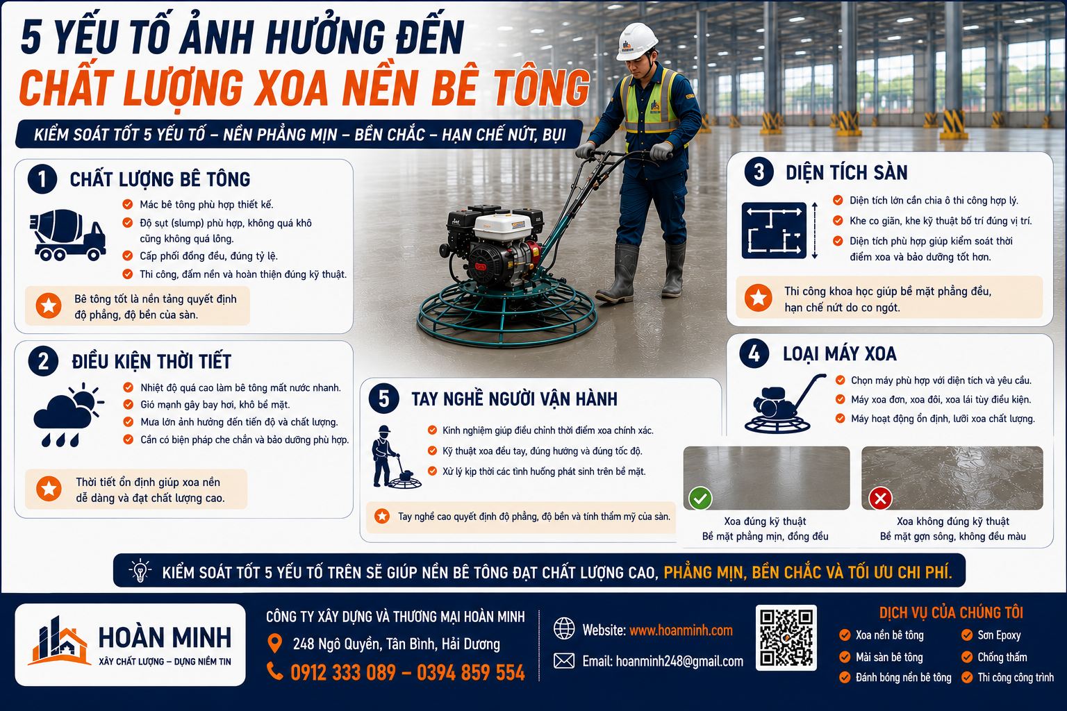 5 yếu tố ảnh hưởng đến chất lượng xoa nền bê tông