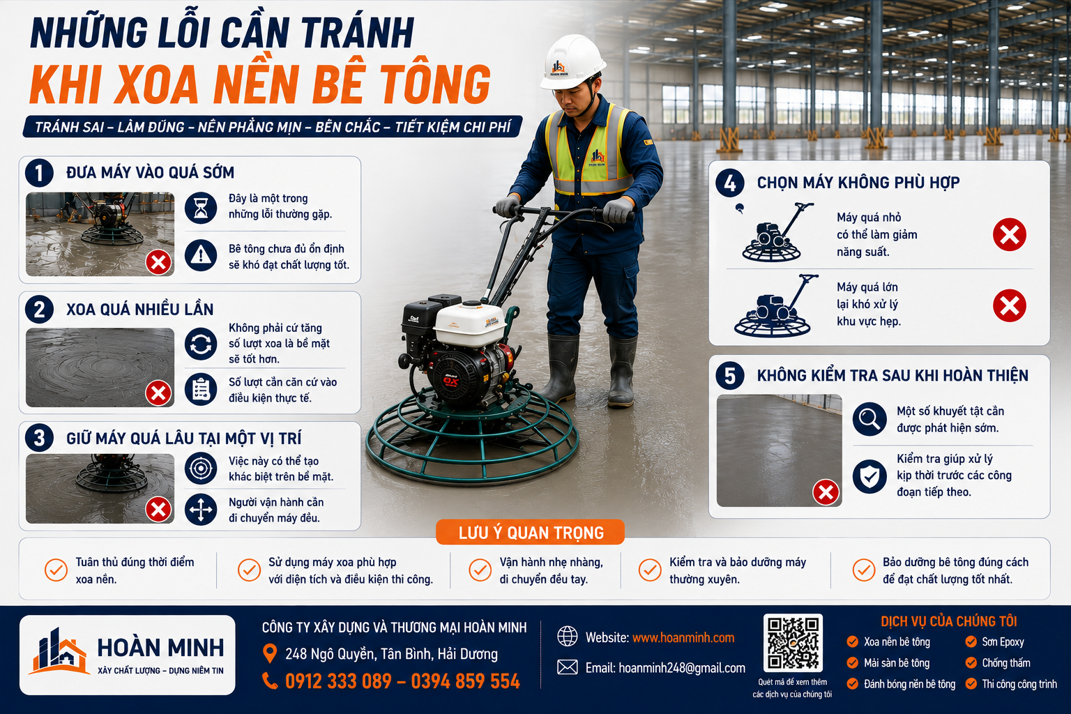 5 lỗi cần tránh khi xoa nền bê tông nhà xưởng