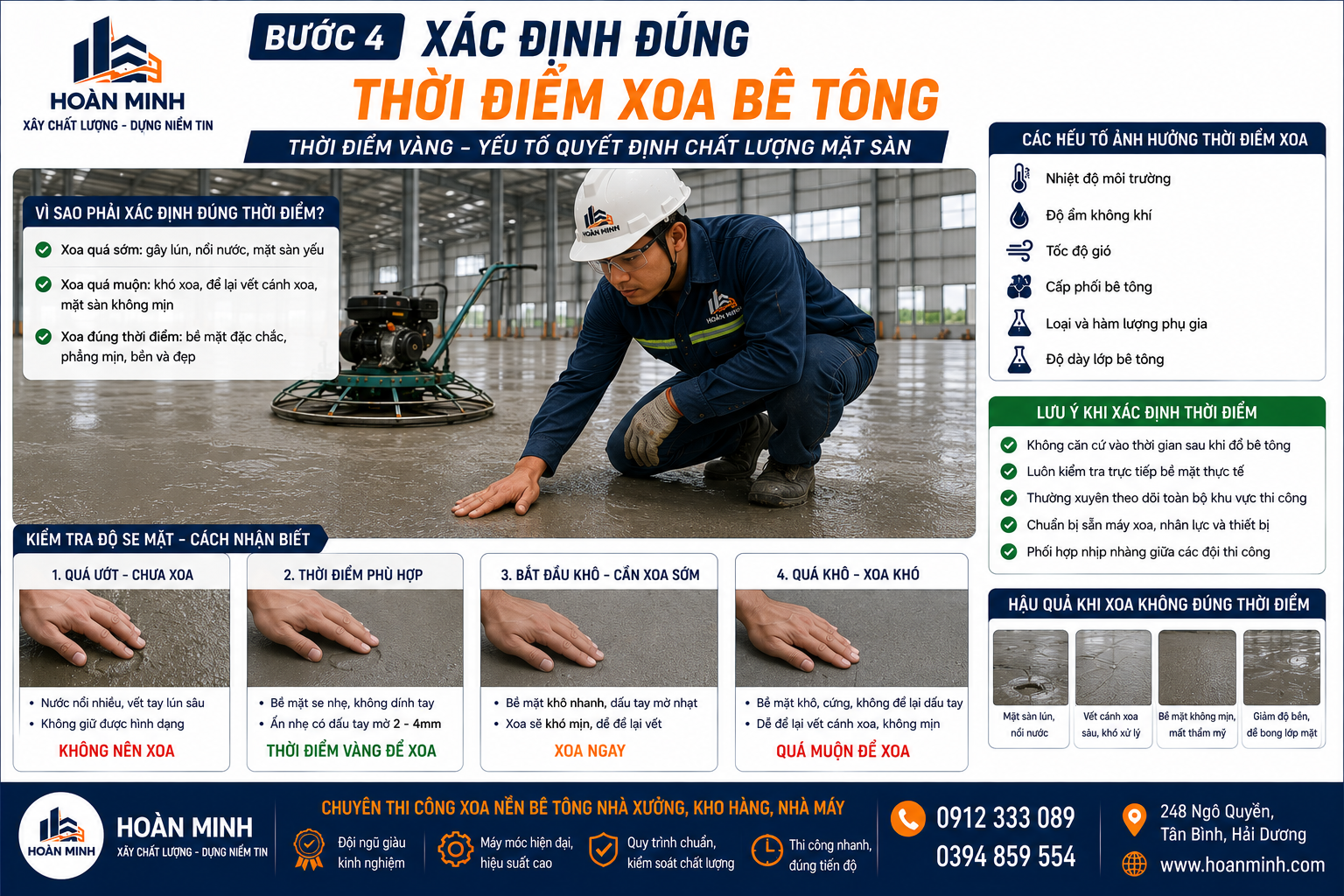 Xác định đúng thời điểm xoa nền bê tông nhà xưởng