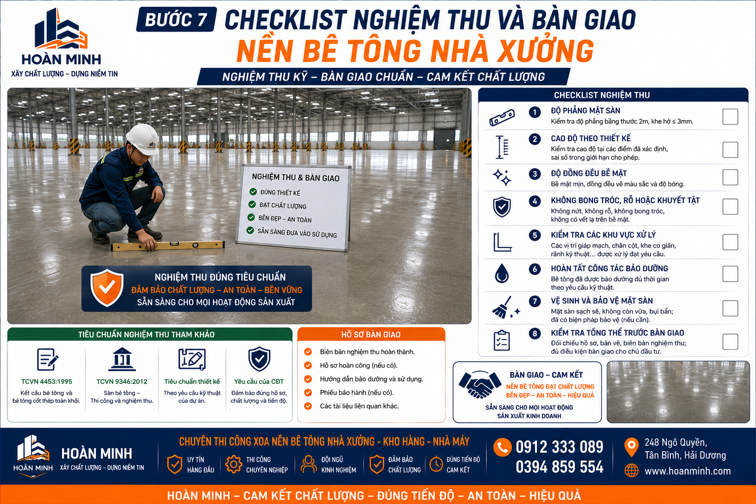 Checklist nghiệm thu và bàn giao nền bê tông nhà xưởng